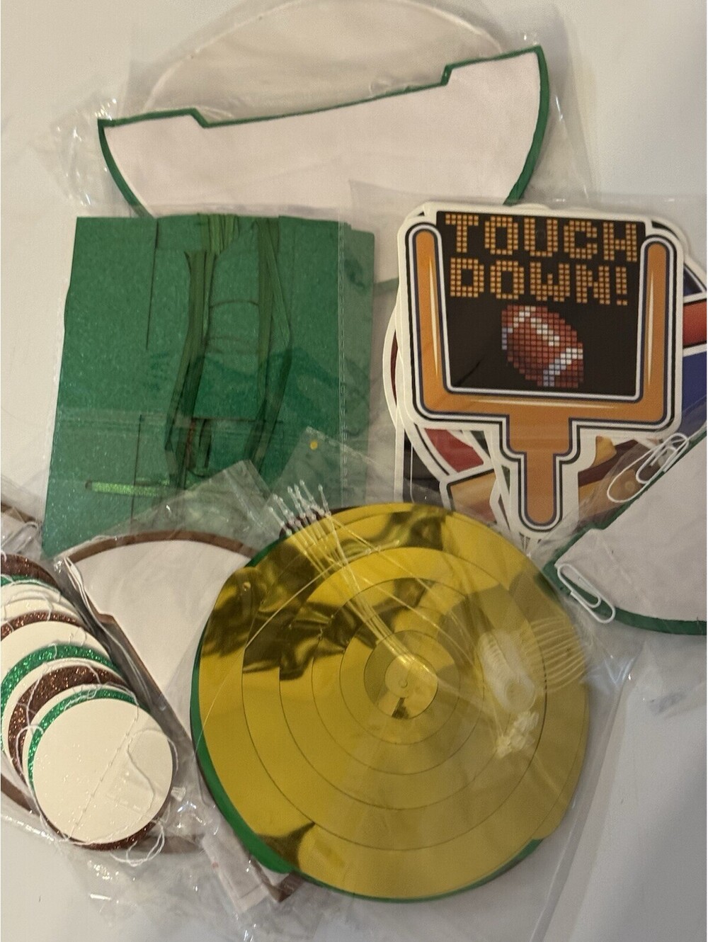 Football Party Decorations Set Hanging Swirls Signs Touchdown Green Gold